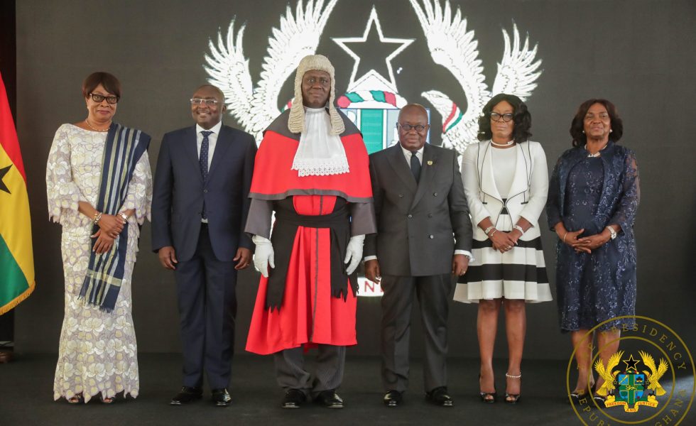 A photo of Chief Justice Anin Yeboah with other Chief Justices at his investiture.